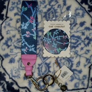 NWT Simply Southern Key Fob/Key Chain & matching car Coaster Bows